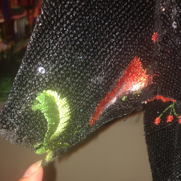 ZARA Black Sequins Mini Embroidered Floral Dress - Size Large - Picture 12 of 17